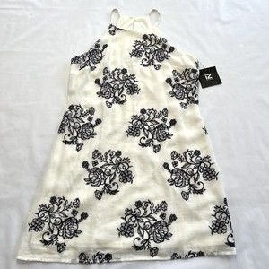 NWT IZ BYER Boho White Sleeveless Sundress Blue Embroidered Crinkle  Dress Large